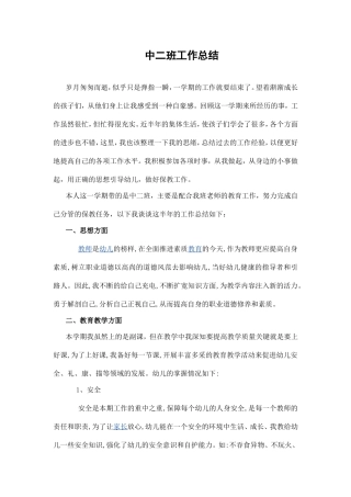 中二班工作总结