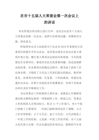 在市十五届人大常委会第一次会议上