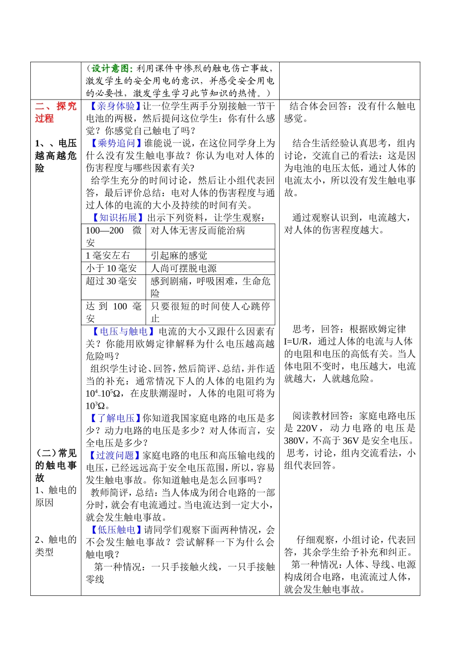 新人教版九年级物理《19.3安全用电》三栏式精品教案(附教学反思和达标检测)_第2页