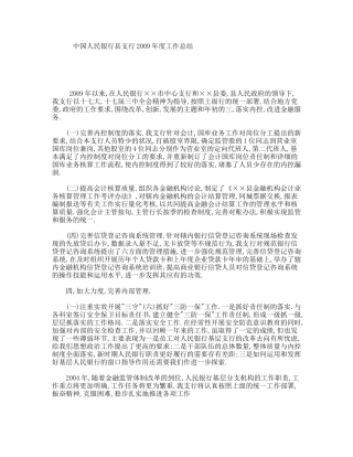 中国人民银行县支行年度工作总结