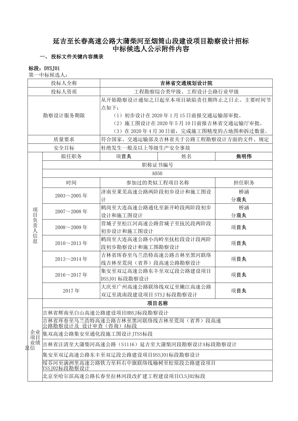 延吉至长春高速公路大蒲柴河至烟筒山段建设项目勘察设计招标_第1页