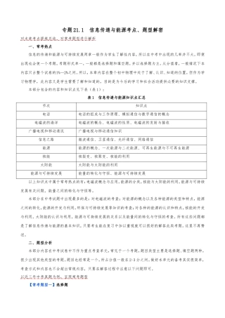 专题21.1信息传递与能源考点、题型解密
