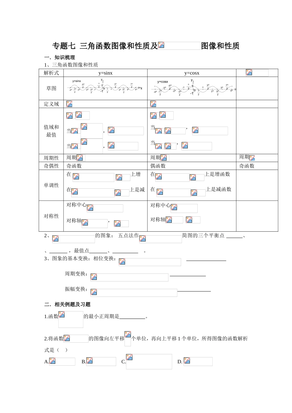 专题七三角函数图像和性质及图像和性质_第1页