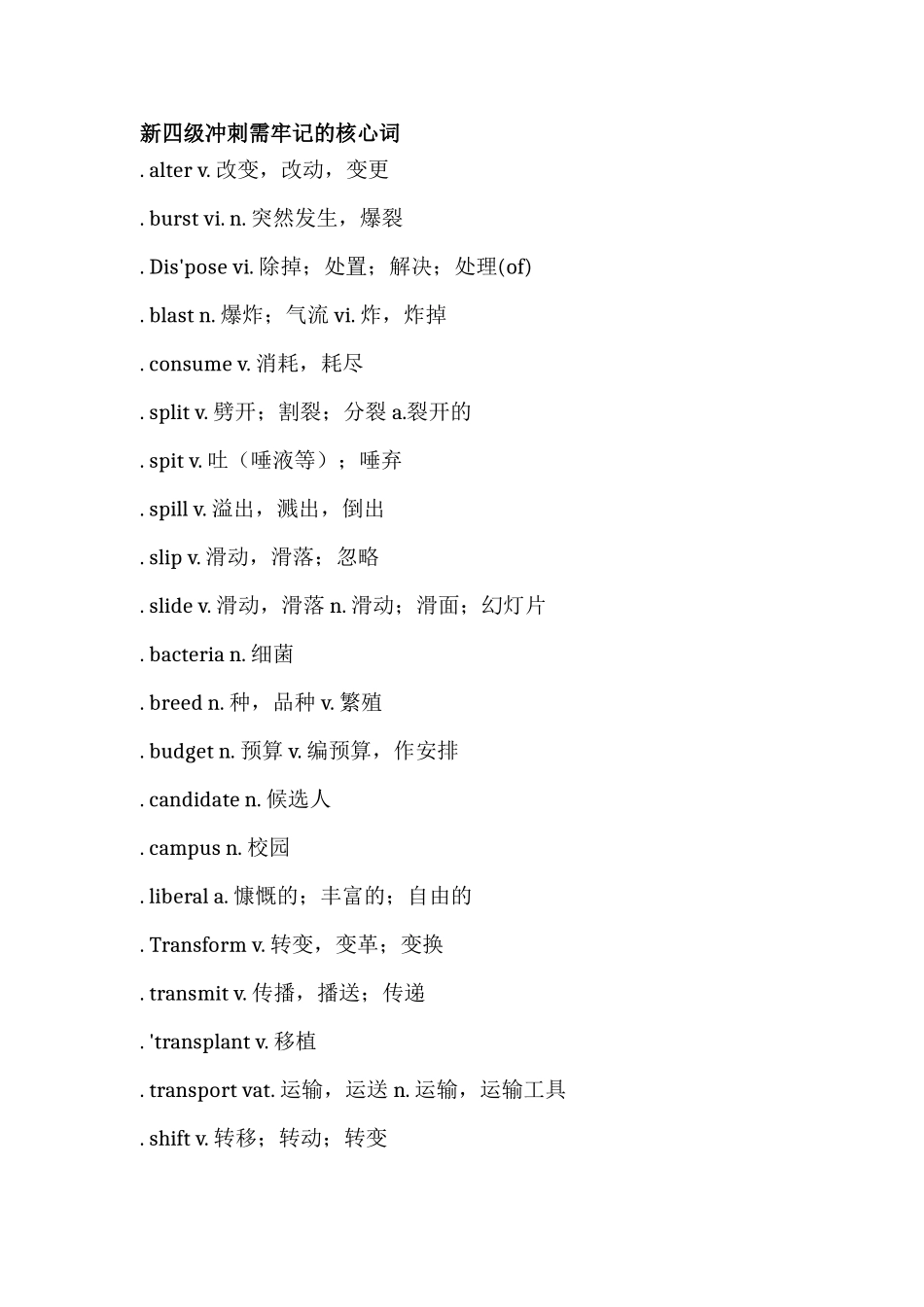 新四级冲刺需牢记的核心词_第1页