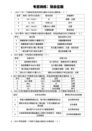 专题训练：除杂鉴别