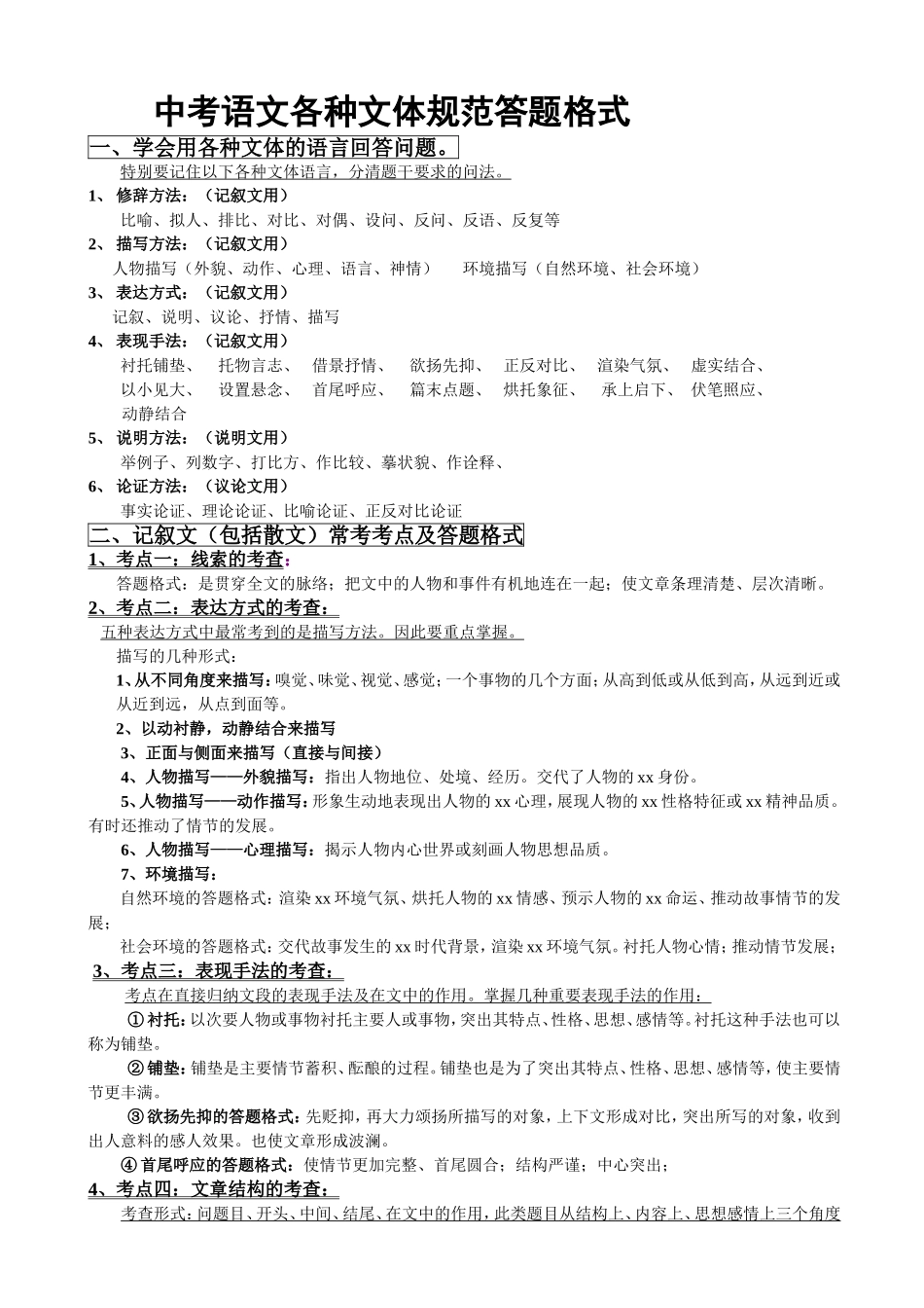 中考语文各种文体规范答题格式_第1页