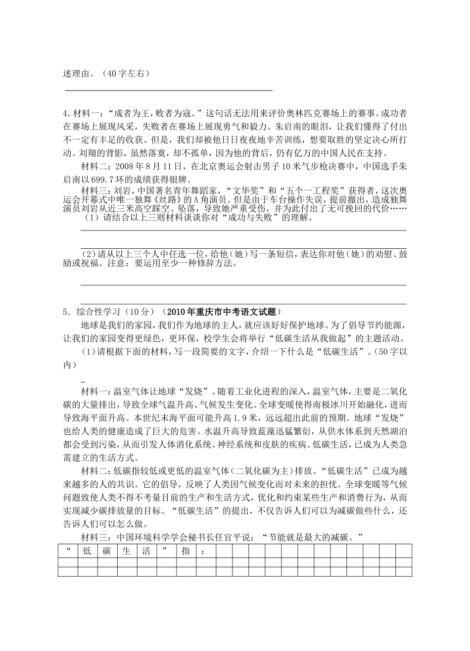 中考语文综合实践专题课前自主预习作业_第2页
