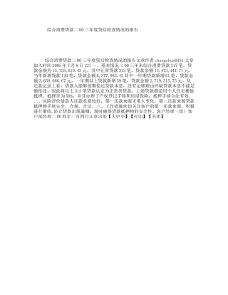 综合消费贷款年度贷后检查情况的报告