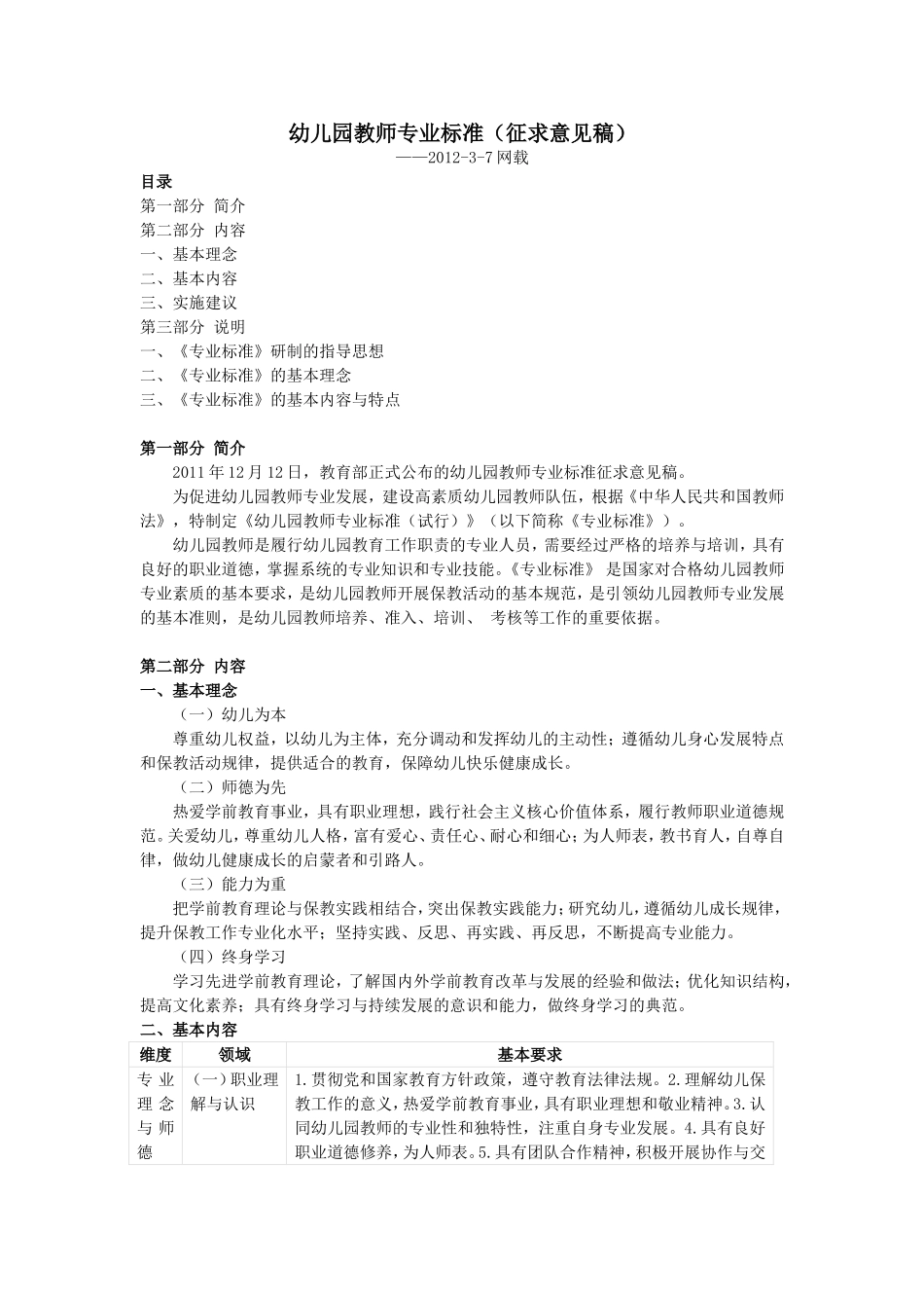 幼儿园教师专业标准（征求意见稿）_第1页