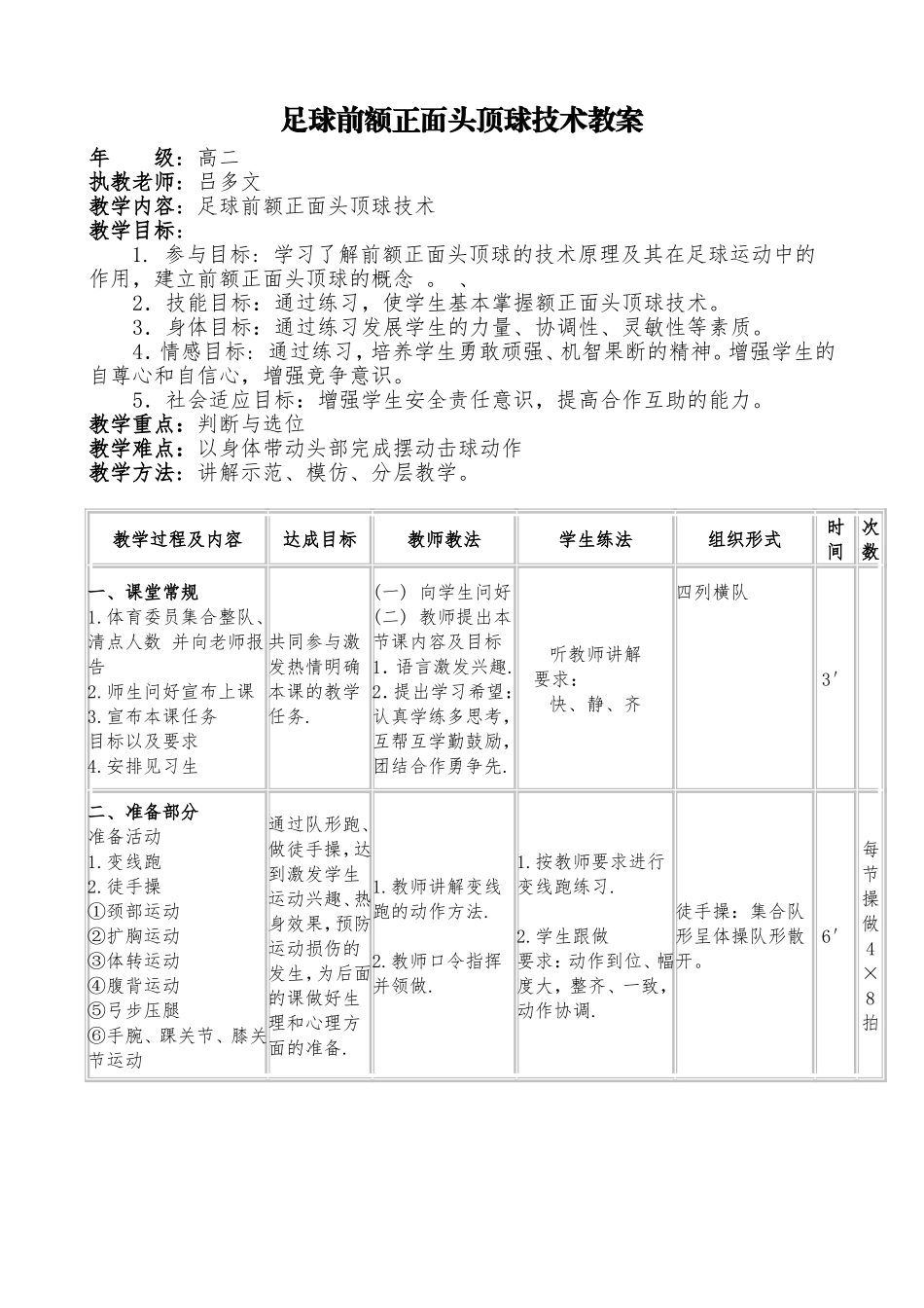 足球前额正面头顶球技术教案_第1页