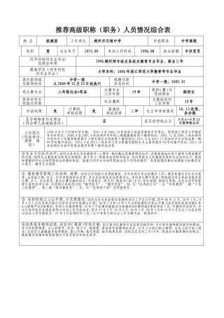 推荐高级职称（职务）人员情况综合表