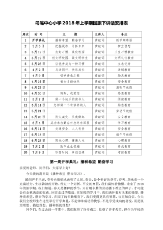 乌嘴中心小学2018年上学期国旗下讲话安排表