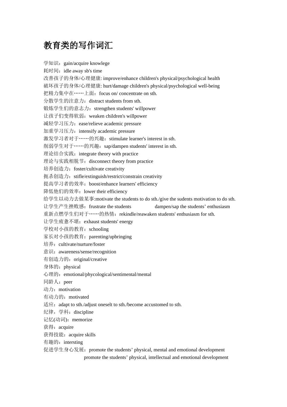 教育类的写作词汇_第1页