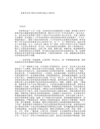 县委书记在2006年县委全委会上的讲话