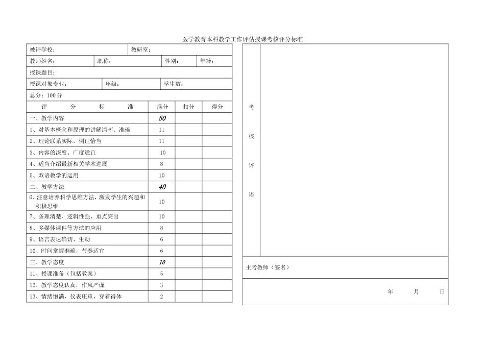 医学教育本科教学工作评估教学查房考核评分标准_第3页