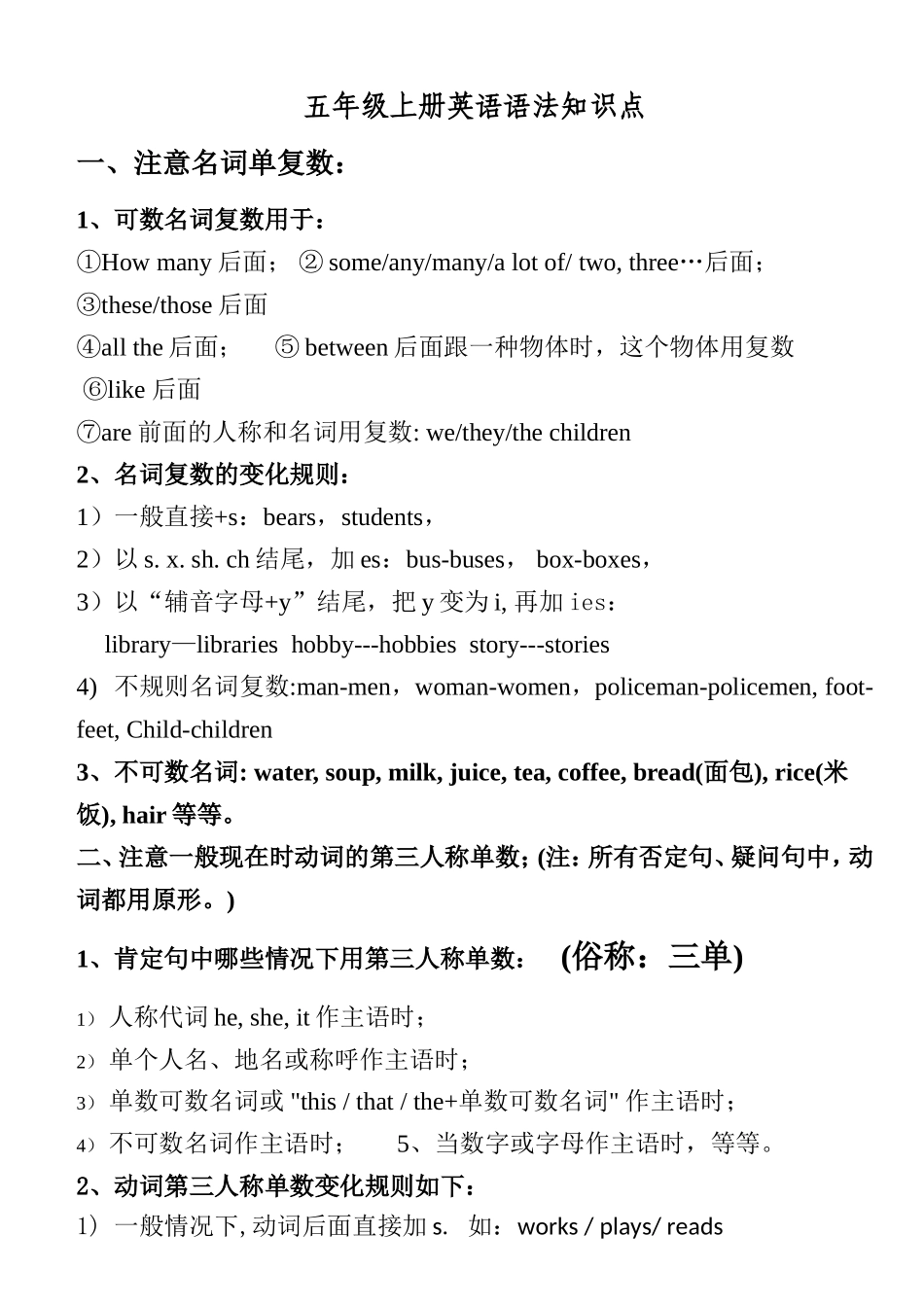 五年级上册英语语法知识点_第1页
