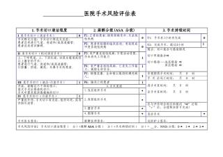 医院手术风险评估表
