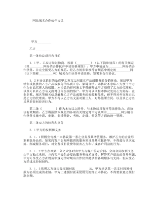 网站域名合作伙伴协议