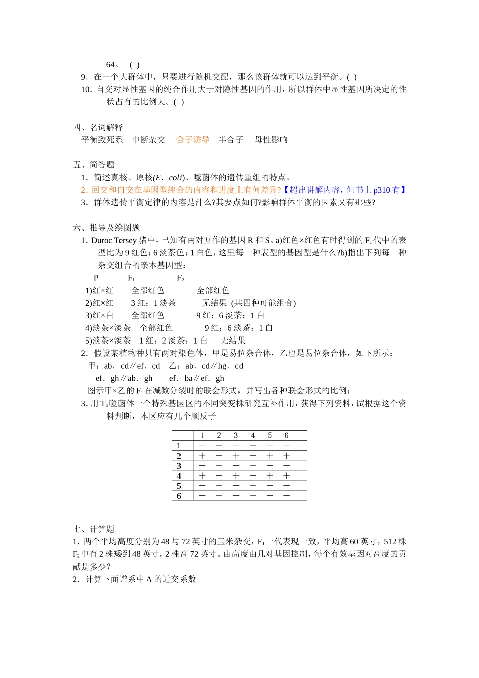 遗传学试题样题_第2页