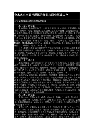 金木水火土五行所属的行业与职业解读大全