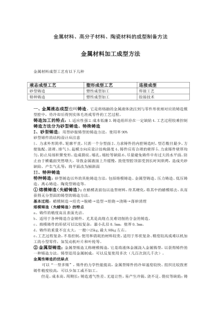 金属材料、高分子材料、陶瓷材料的成型制备方法