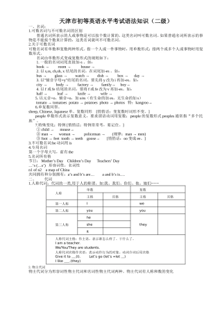 天津市初等英语水平考试语法知识（二级）