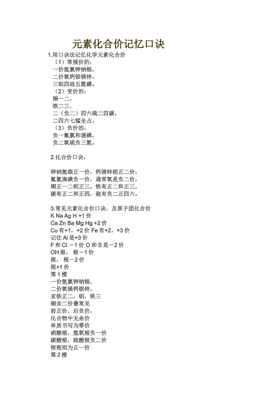 元素化合价记忆口诀_第1页