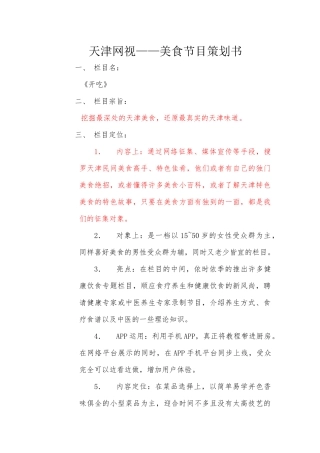 天津网视——美食节目策划书