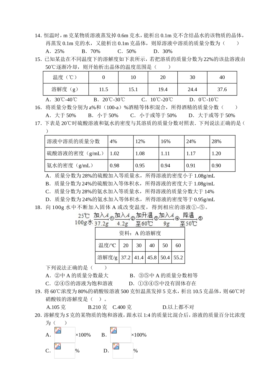 竞赛训练营：八上科学竞赛训练经典试题选编3（溶液）_第3页