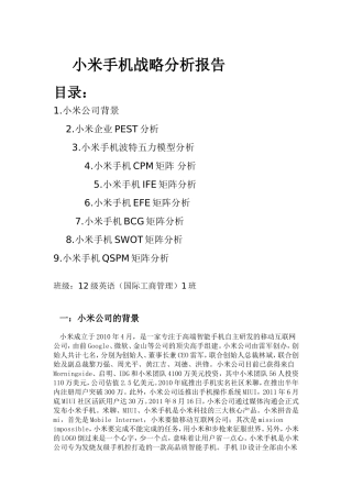 小米手机战略分析报告
