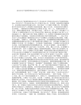 县安全生产监督管理局安全生产工作总结及工作要点