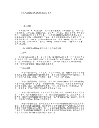 县农产品批发市场建设情况调研报告