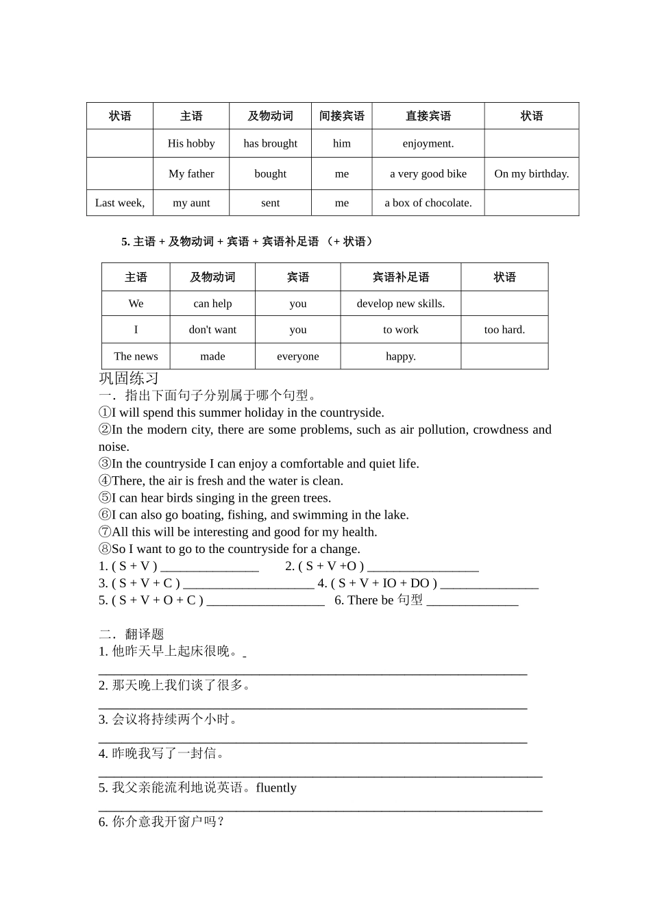 简单句的五种基本句型讲解及练习题_第3页