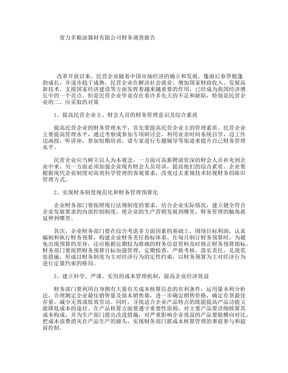 省力多粮油器材有限公司财务调查报告_第1页