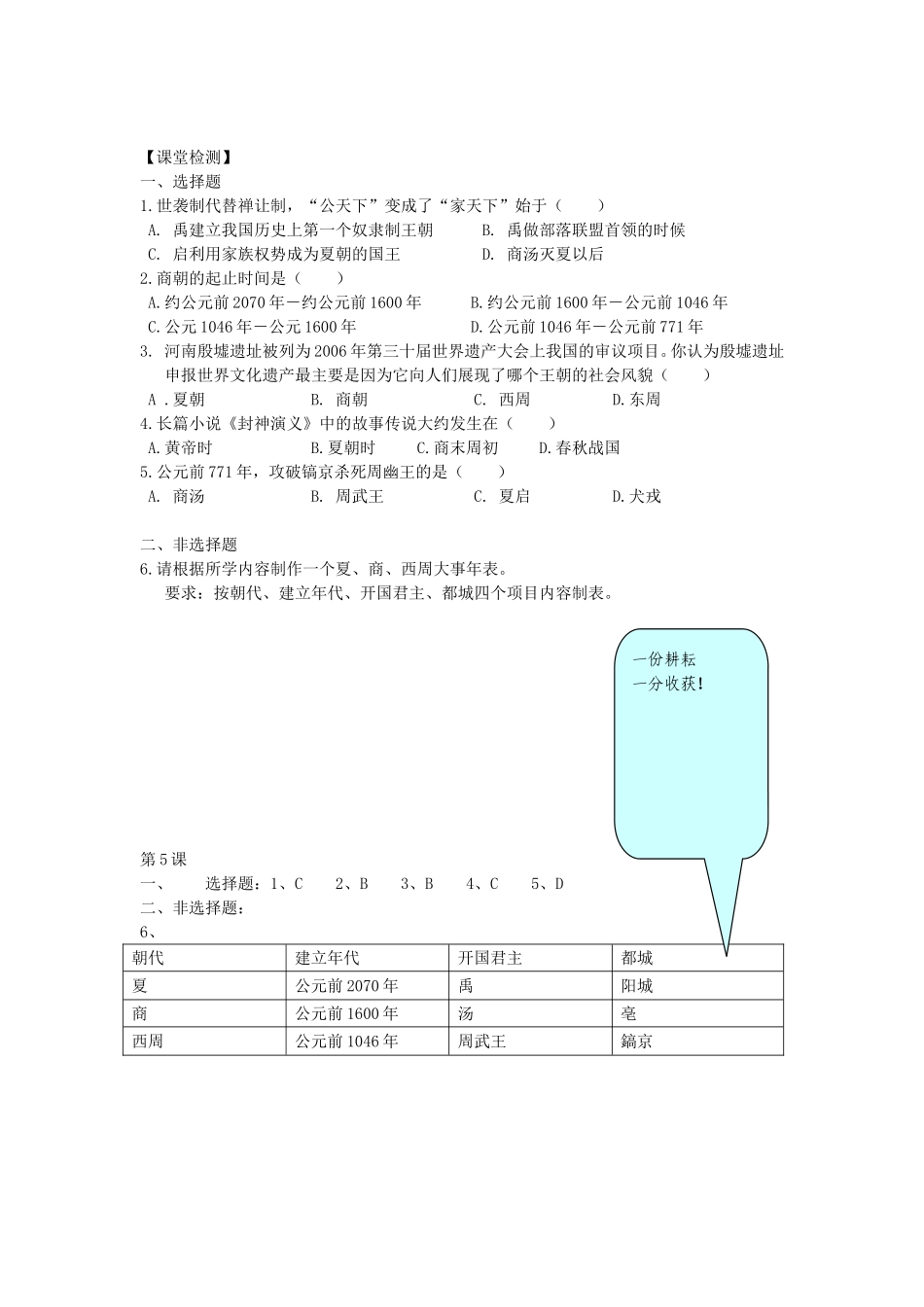 江苏省高邮市车逻初级中学七年级历史上册第5课夏商西周的更迭修订导学案北师大版_第2页