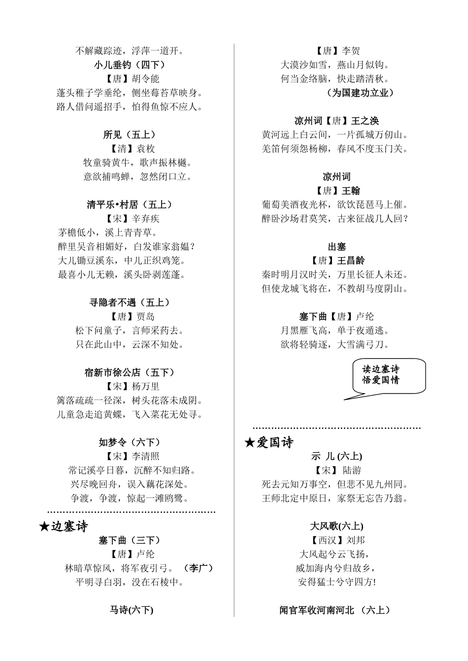 小学生必背古诗词汇总_第2页