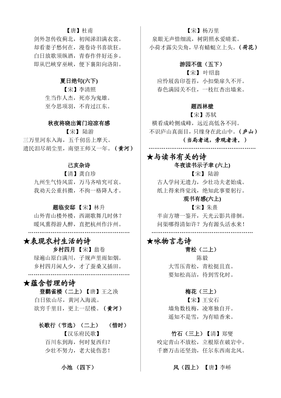 小学生必背古诗词汇总_第3页