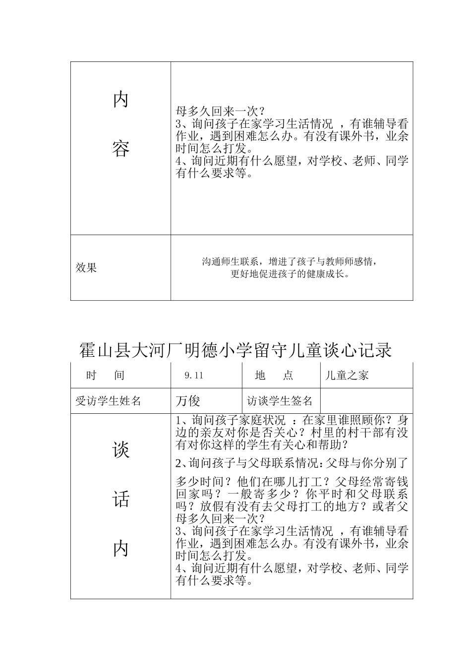 霍山县大河厂明德小学留守儿童谈心记录_第3页