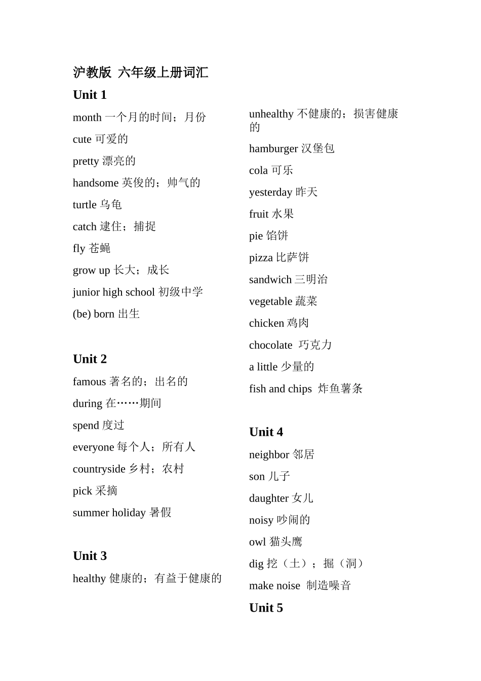 沪教版六年级上册词汇_第1页