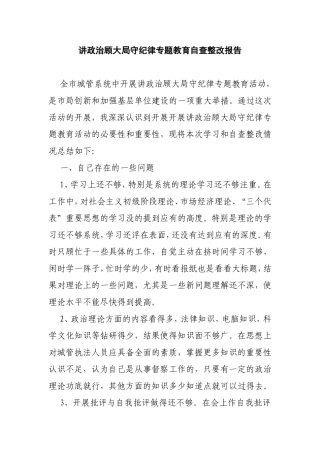 讲政治顾大局守纪律专题教育自查整改报告