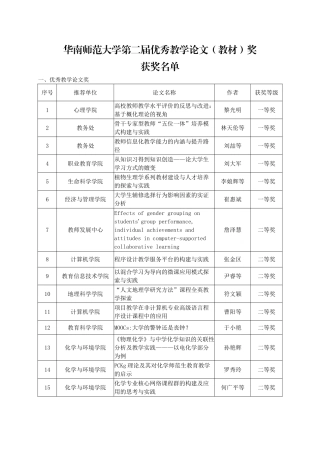 华南师范大学第二届优秀教学论文（教材）奖