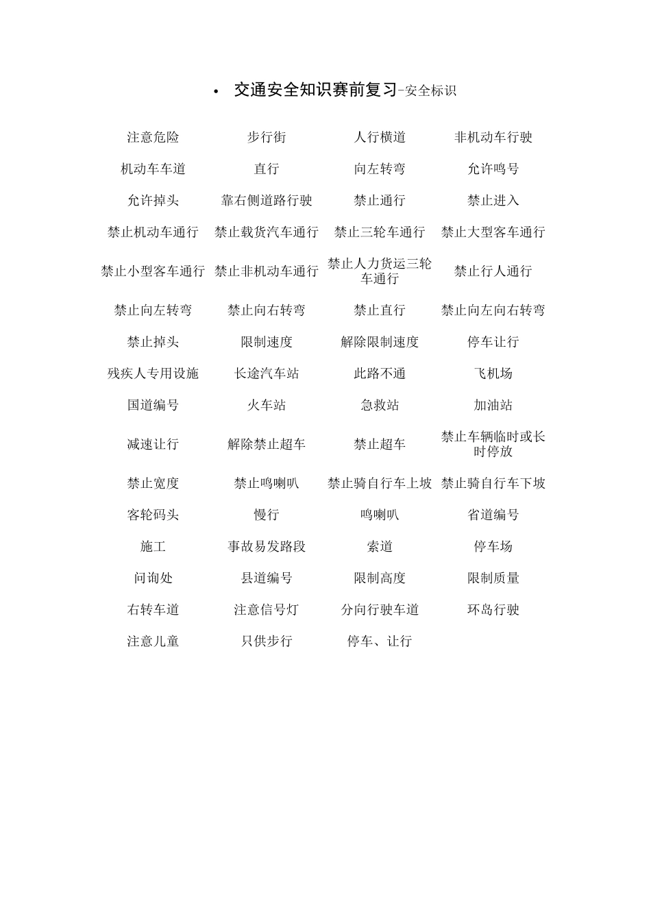 交通安全知识赛前复习-安全标识_第1页