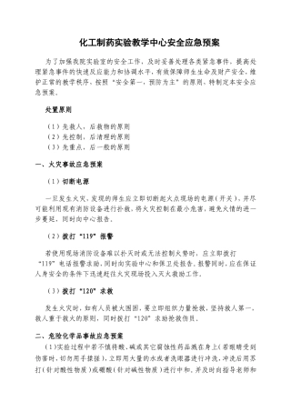 化工制药实验教学中心安全应急预案