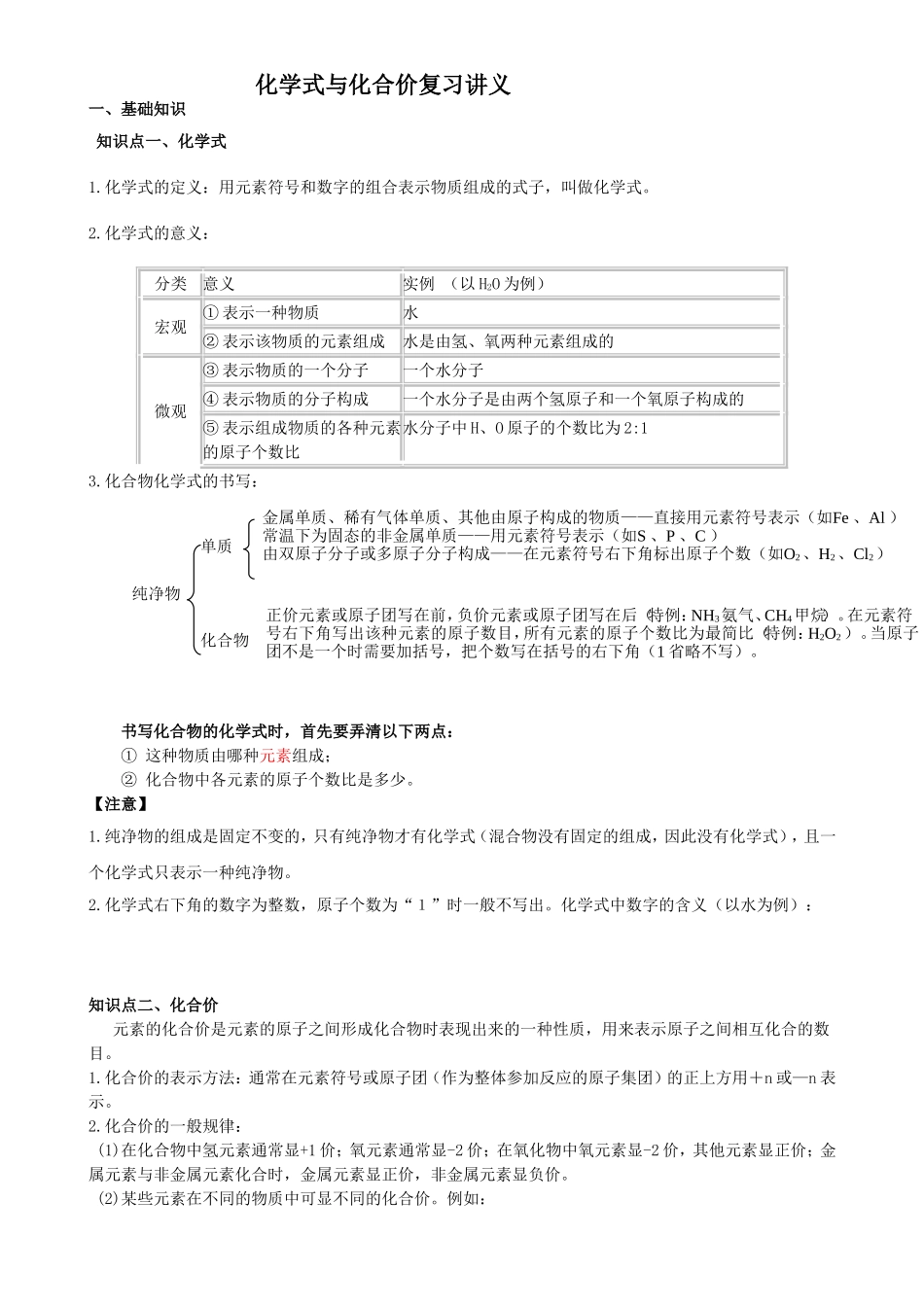 化学式与化合价复习讲义_第1页