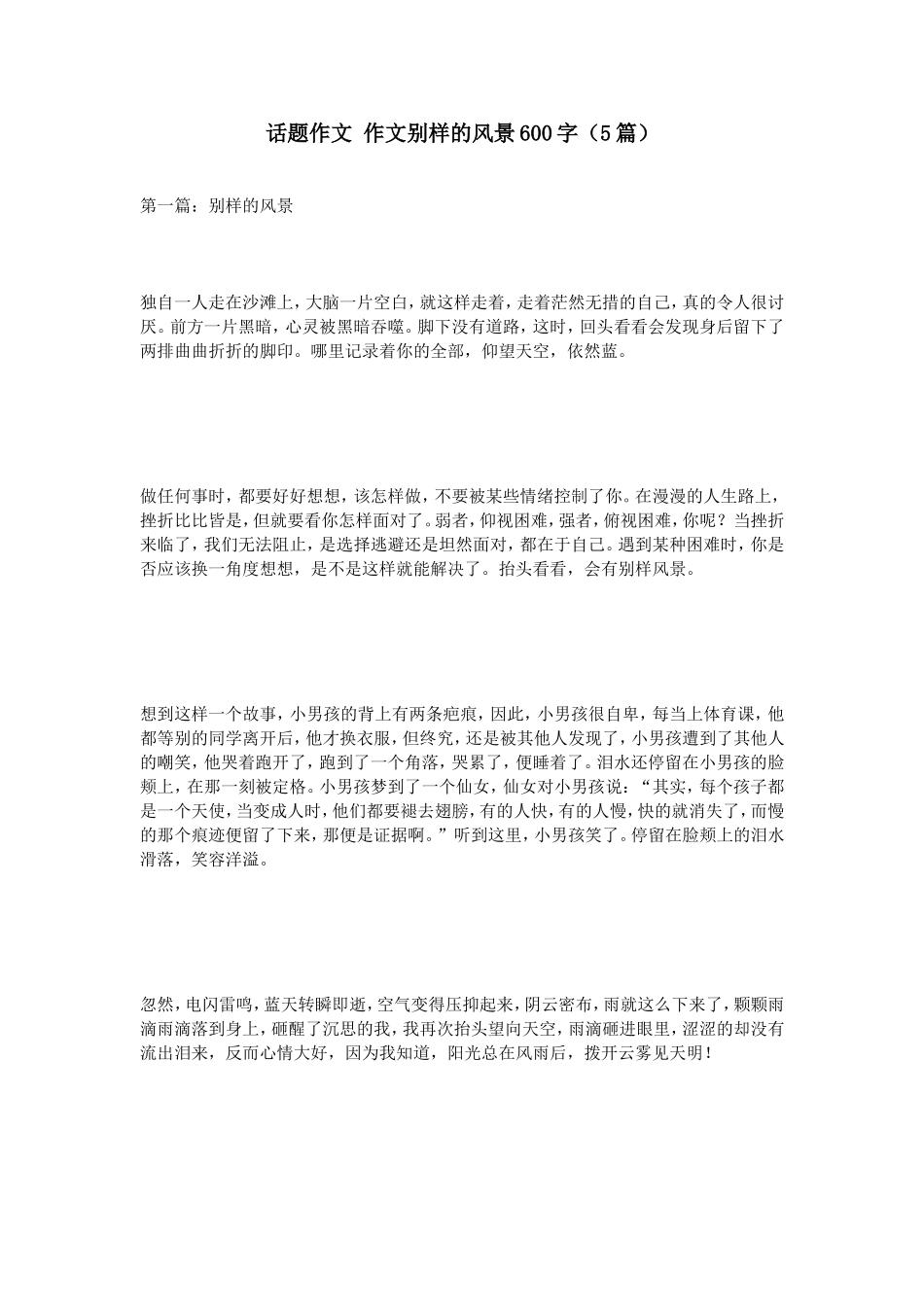 话题作文作文别样的风景600字（5篇）_第1页