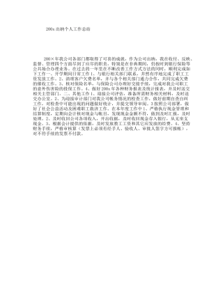 200x出纳个人工作总结