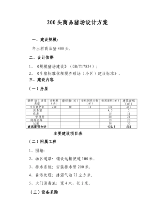 200头商品猪场设计方案