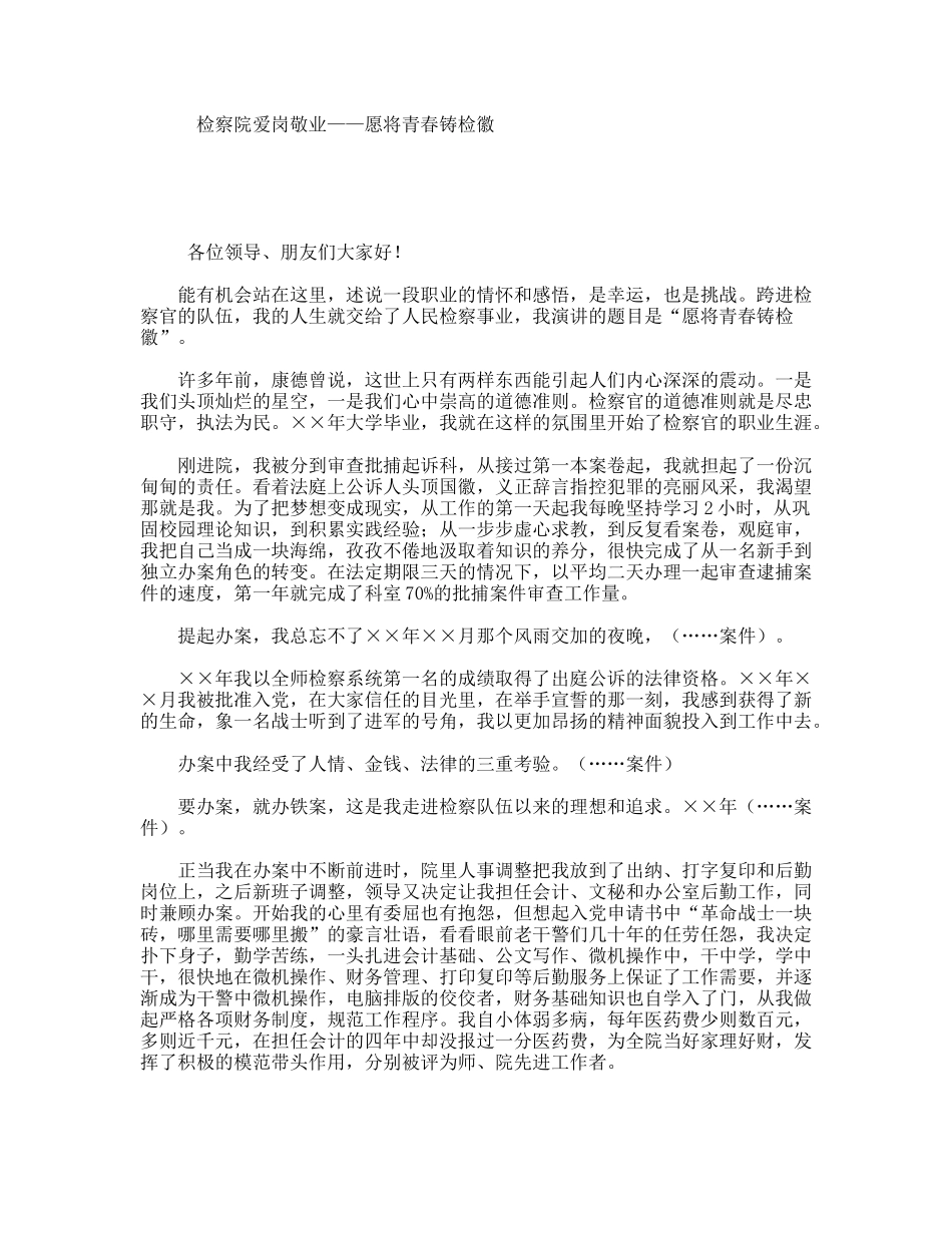 检察院爱岗敬业——愿将青春铸检徽_第1页