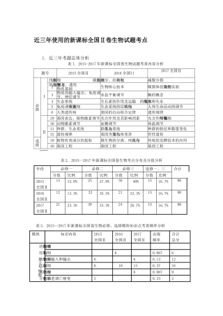 近三年使用的新课标全国Ⅱ卷生物试题考点