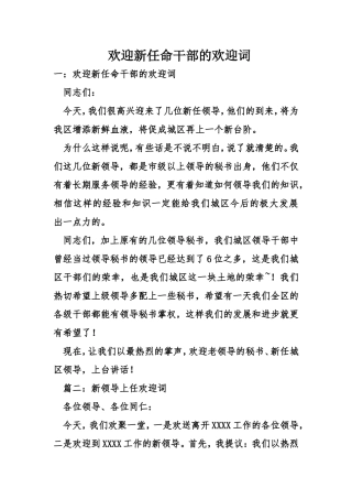 欢迎新任命干部的欢迎词